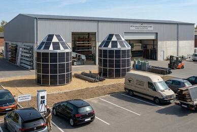 Solar-Iglu vor Produktionshalle eines Metallbauers